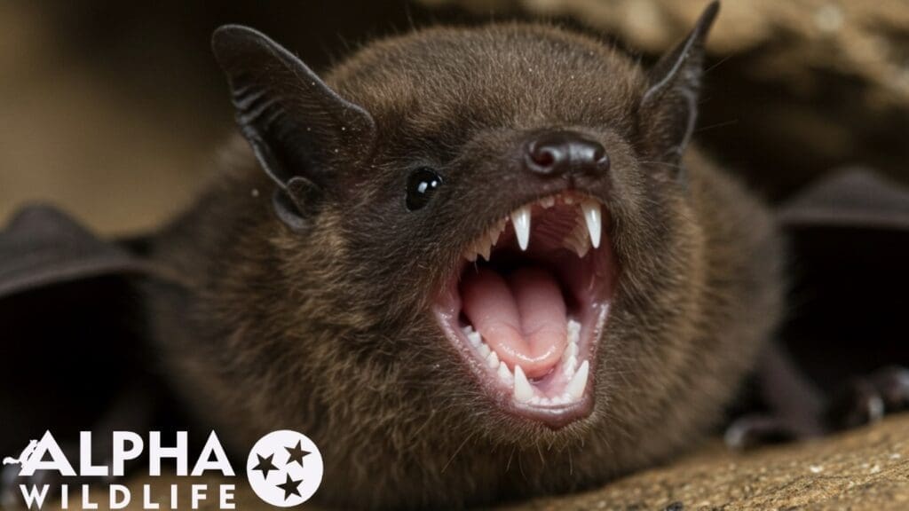 Bat in attic showing its teeth